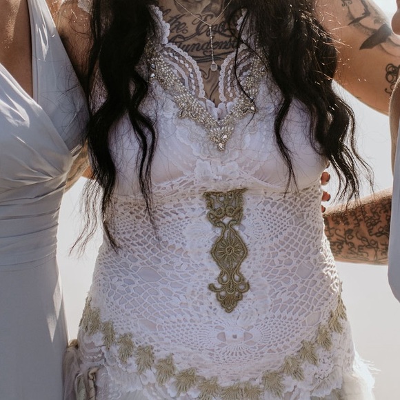 Boho Gypsy Fairy Viking Festival Wedding Dress Custom Made Crotchet Size 8 - Picture 5 of 17
